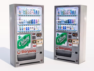 Modern Beverage Vending Machines As Commercial Equipment Displaying Diverse Drinks Inside 3d model