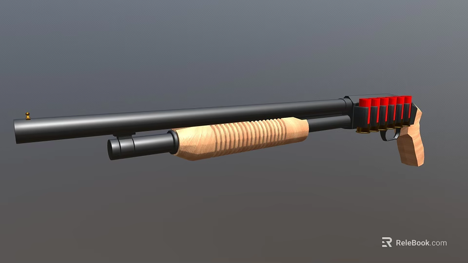 Detailed Shotgun Design With Black Barrel Wooden Grip And Red Component 3d model 