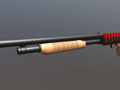 Detailed Shotgun Design With Black Barrel Wooden Grip And Red Component 3d model