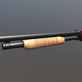 Detailed Shotgun Design With Black Barrel Wooden Grip And Red Component