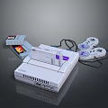 Vintage Retro Gaming Console With White Design Game Cartridge And Controllers On Reflective Surface