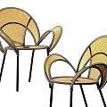 Pair of Modern Outdoor Chairs with Yellow Woven Rattan Black Metal Legs and Armrests