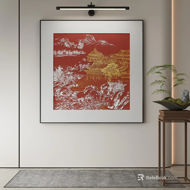 Abstract Painting With Red Background And Traditional Elements 3d model