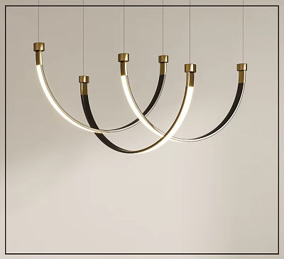 Modern Curved Pendant Lights With Golden Black Accents And Illuminated Hanging Design 3d model