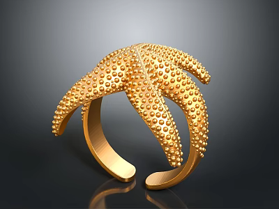 Unique Golden Starfish Cuff Bracelet With Textured Dots Design For Fashion 3d model