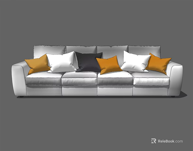 Plush Modern White Sectional Sofa With Orange White Black Pillows 3d model