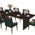 Modern Dining Table Set With Turquoise Chairs And Vase On Wooden Surface 3d model