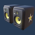 Pair of KRN Black Speakers With Yellow Driver Units For Audio Experience