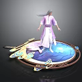 Ornate Circular Platform With Blue Surface Golden Decorations And Purple Robed Figure