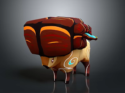 Mythical Game Movie 3D Character With Red Orange Patterned Back And Yellow Blue Accents 3d model