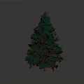 Green Conical Tree with Dense Leaves on Dark Background and Orange Base