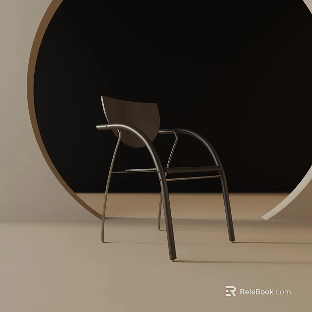 Modern Minimalist Leisure Chair With Curved Backrest And Metallic Frame Design 3d model 
