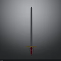 Medieval Style Sword With Long Metal Blade Red Hilt And Golden Cross Guard