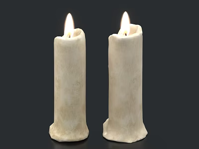 Two Lit White Candles with Smooth Texture for Home Decor and Ambience Enhancement 3d model