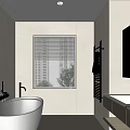 Modern Minimalist Bathroom Interior With Free Standing Bathtub Wooden Vanity Large Mirror And Window