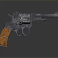 Vintage Revolver With Orange Wooden Grip And Shiny Metal Body Details