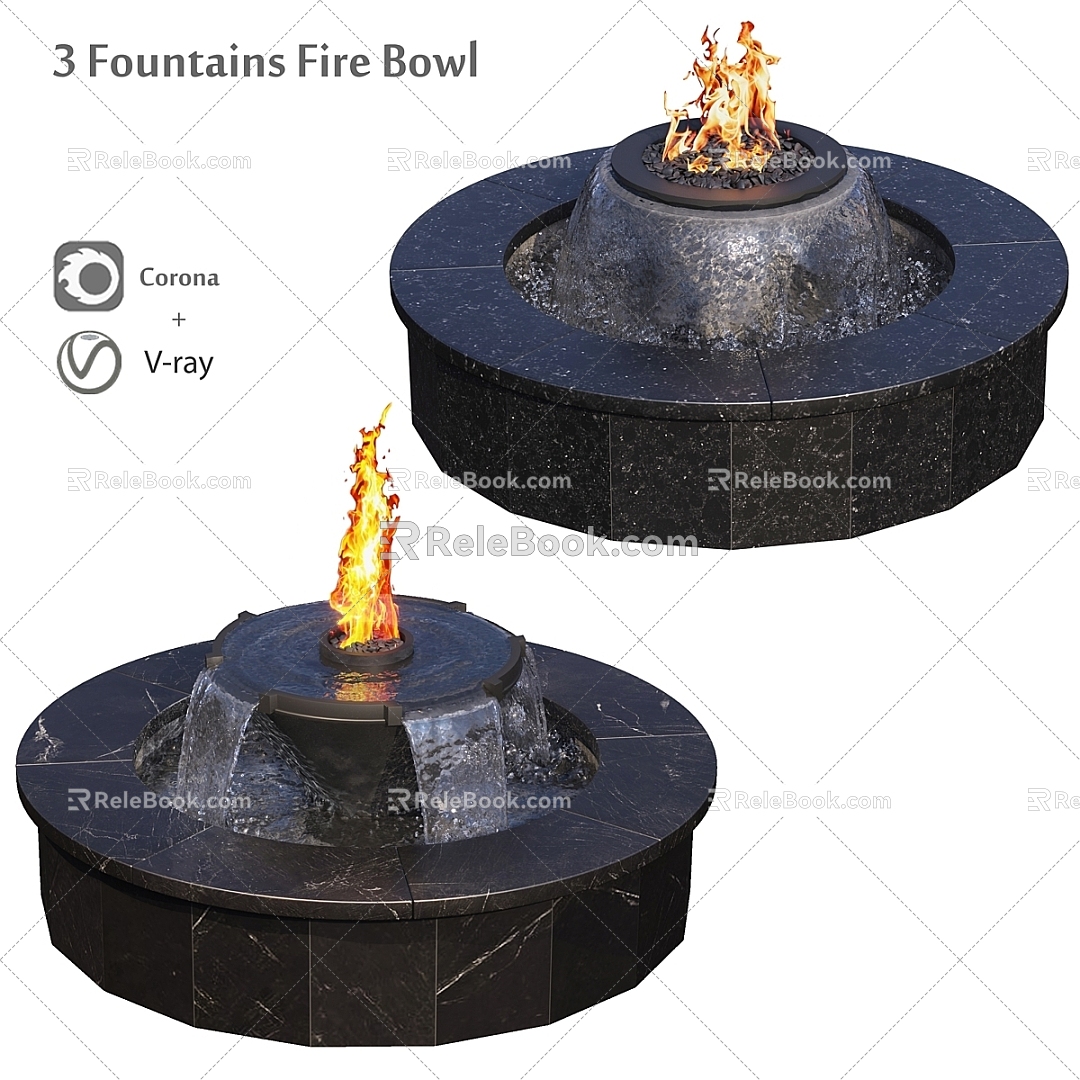 Modern gardening sketch fireside waterfall fountain fire wall water 3d model