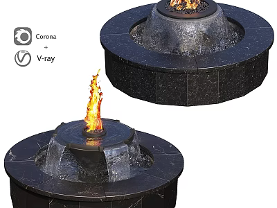 Outdoor Garden Ornament Round Black Stone Fire Water Fountain Decorative Design With Fire Feature 3d model