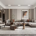 Modern Living Dining Room Interior Design With Sofa Area Rug Decorative Artwork And Green Plant