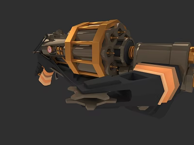 Mechanical Weapon 3D Model With Gold And Black Components And Gear Details 3d model