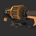 Mechanical Weapon 3D Model With Gold And Black Components And Gear Details