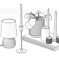 Elegant Table Lamp With Gold Base Cream Lampshade And Green Leaves Plant Candles On Books