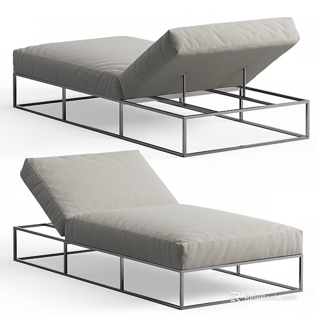 Modern Light Gray Sofa Bench With Metal Frame And Comfortable Cushion 3d model