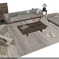 Modern Living Room Sofa Coffee Table Set With Armchair Rug And Decorative Pillows