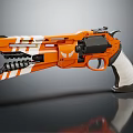 Orange Pistol With White Grip And Striped Design Elements On Gray Background 3d model