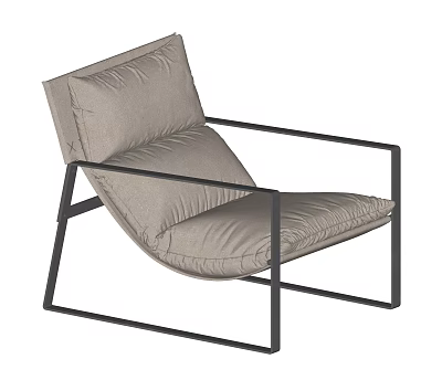Modern Lounge Chair With Black Metal Frame And Neutral Padded Cushion 3d model