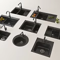 Black Kitchen Sinks With Various Designs And Faucets Featuring Fruit Vegetable Decor 3d model