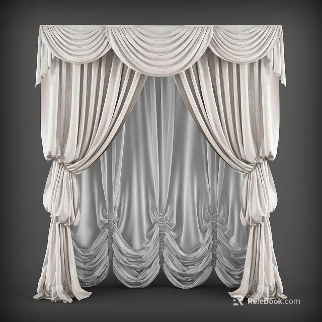 Elegant Light Colored Pleated Curtains With Valance And Soft Drapery Design 3d model 