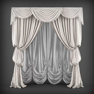 Elegant Light Colored Pleated Curtains With Valance And Soft Drapery Design 3d model