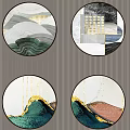 Modern round frame painting decorative painting combination 3d model