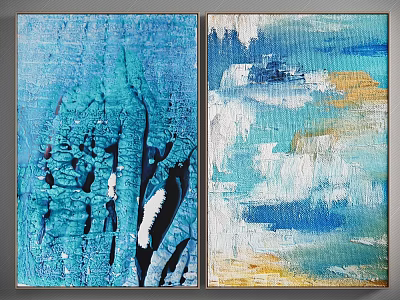 Modern Abstract Wall Decor With Two Blue Tones Art Pieces And Bird Motifs 3d model