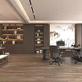 Modern Minimalist Office Reception With Marble Counter Brand Logo Wall And Potted Green Plants