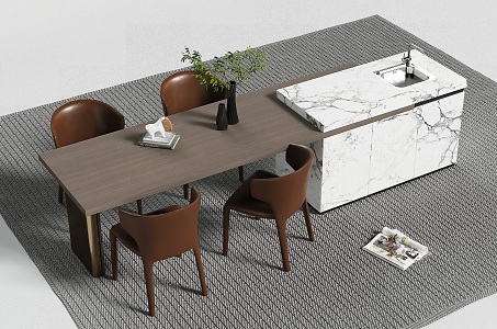 Nakajima table dining table and chair combination 3d model