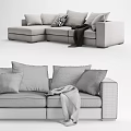 Gray Sectional Sofa With Pillows Black And White Patterned Pillow And Blanket 3d model