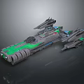Futuristic Sci Fi Spaceship With Green Accents And Detailed Gray Aerodynamic Body