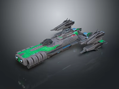 Futuristic Sci Fi Spaceship With Green Accents And Detailed Gray Aerodynamic Body 3d model