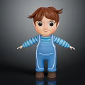 3D Cartoon Boy Character With Brown Hair Blue Striped Shirt And Blue Overalls Standing Pose