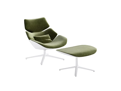 Modern Green Upholstered Lounge Chair With White Metal Legs And Ottoman 3d model