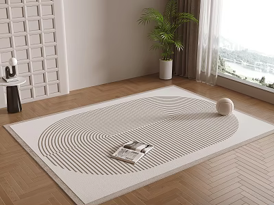 Square Area Rug with Geometric Pattern Magazine Decorative Ball on Wooden Floor Living Room 3d model