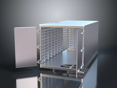 Train Freight Container With Open Door And Internal Metal Racks 3d model