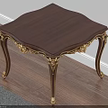 Classical Style Side Table With Dark Wooden Tabletop And Carved Gold Metal Legs