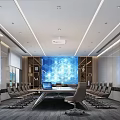 Modern Conference Room Interior With Long Meeting Table Ergonomic Chairs And Large Digital Screen 3d model