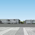 Modern Office Building Complex Featuring Glass Curtain Walls Green Trees Open Square And Pedestrians