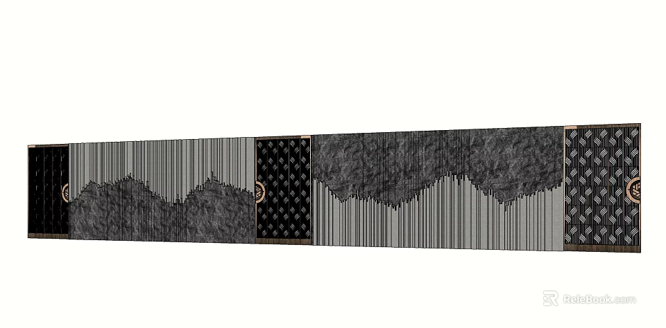 Modern Feature Wall With Striped Patterns Stone Panels And Decorative Dot Accents 3d model 