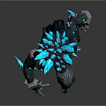 3D Fantasy Creature Character In Aggressive Stance With Blue Crystal Spikes And Mechanical Sharp Claws