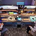Entertainment Room Interior Featuring Dual Monitors People Gaming Gear Plants And Blinds